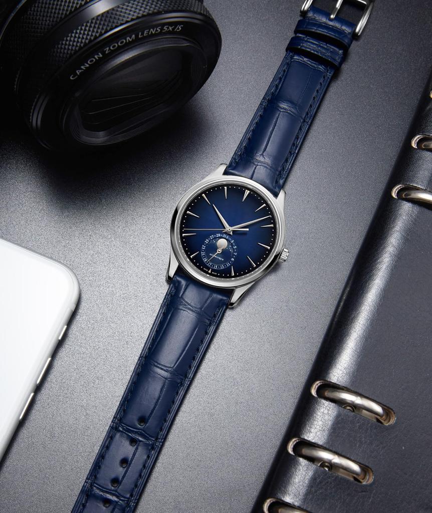 BINLUN Genuine Leather Watch Handmade Crocodile Leather Replacement Quick Classic Leather Band with Rose Gold Band, Pattern, Strap, Unisex, Release,