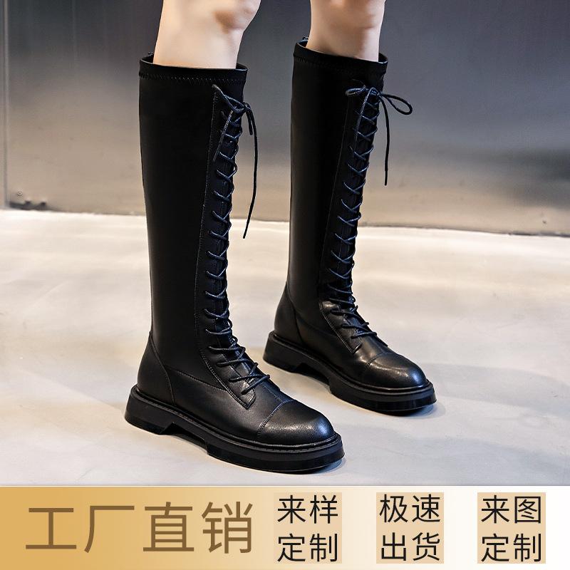 Customized leather knight boots women's 2025 autumn and winter new thick heel fashion round head boots casual versatile boots