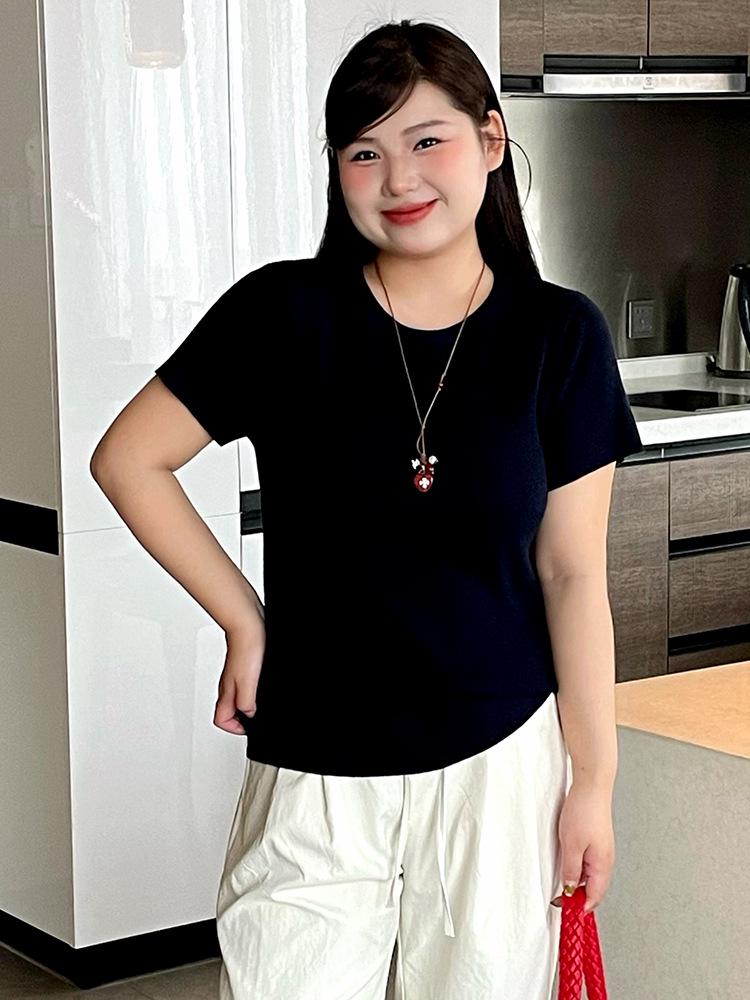 Plus Size Women's Round Neck Casual Short Sleeve Knit Top - 2026 Spring Style