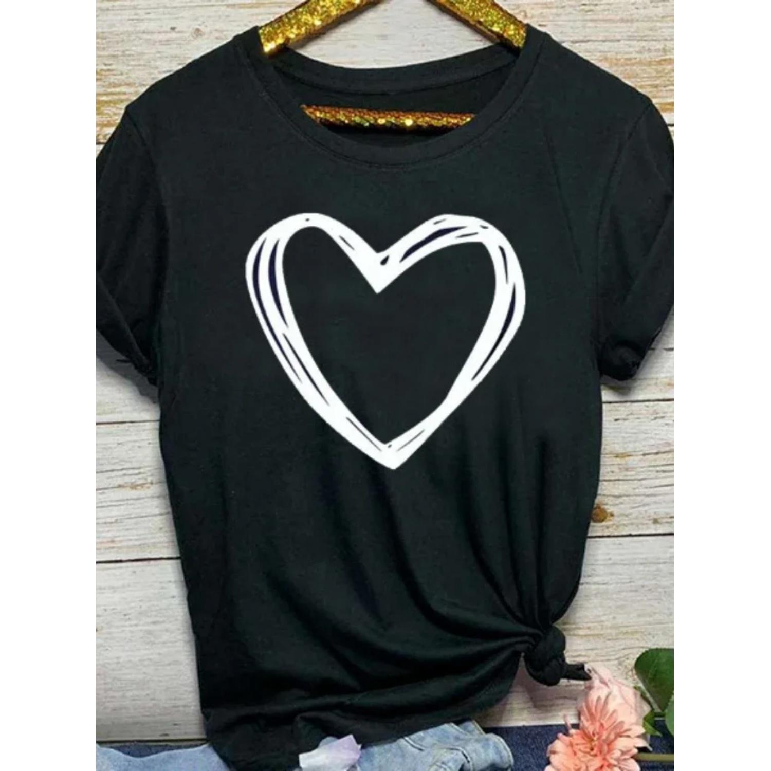 

Heart Print T Shirt Women Short Sleeve O Neck Loose Tshirt Summer Women Causal Tee Shirt Tops Clothes Camisetas Mujer XXXXXL