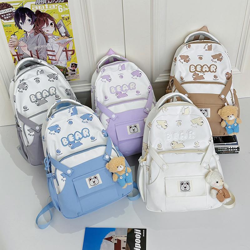 Schoolbag Junior High School Student Backpack Female Japanese Cute Bear Campus Large Capacity School Bag Girl Versatile Casual Backpack