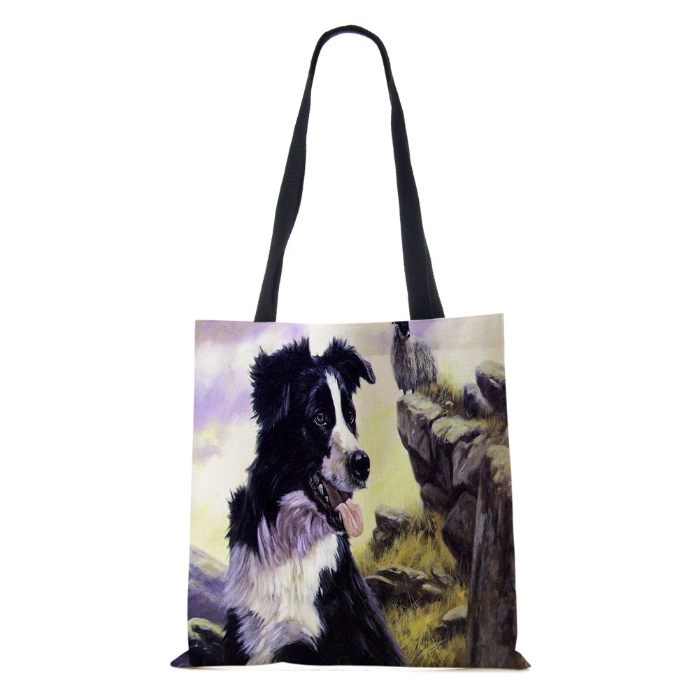 Women Shoulder Bag Shopper Travel Harajuku Canvas Casual Handbag Eco Reused Oil Painting Dog Large Capacity Tote Books Bag CLE