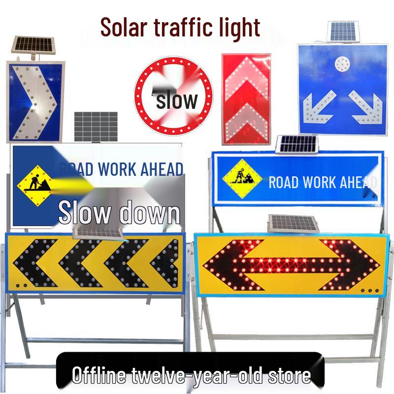 Solar Traffic Arrow Light: Electronic Flashing Construction & Warning Guide Sign Solar Direction Left Flip, 48h, 115x37cm