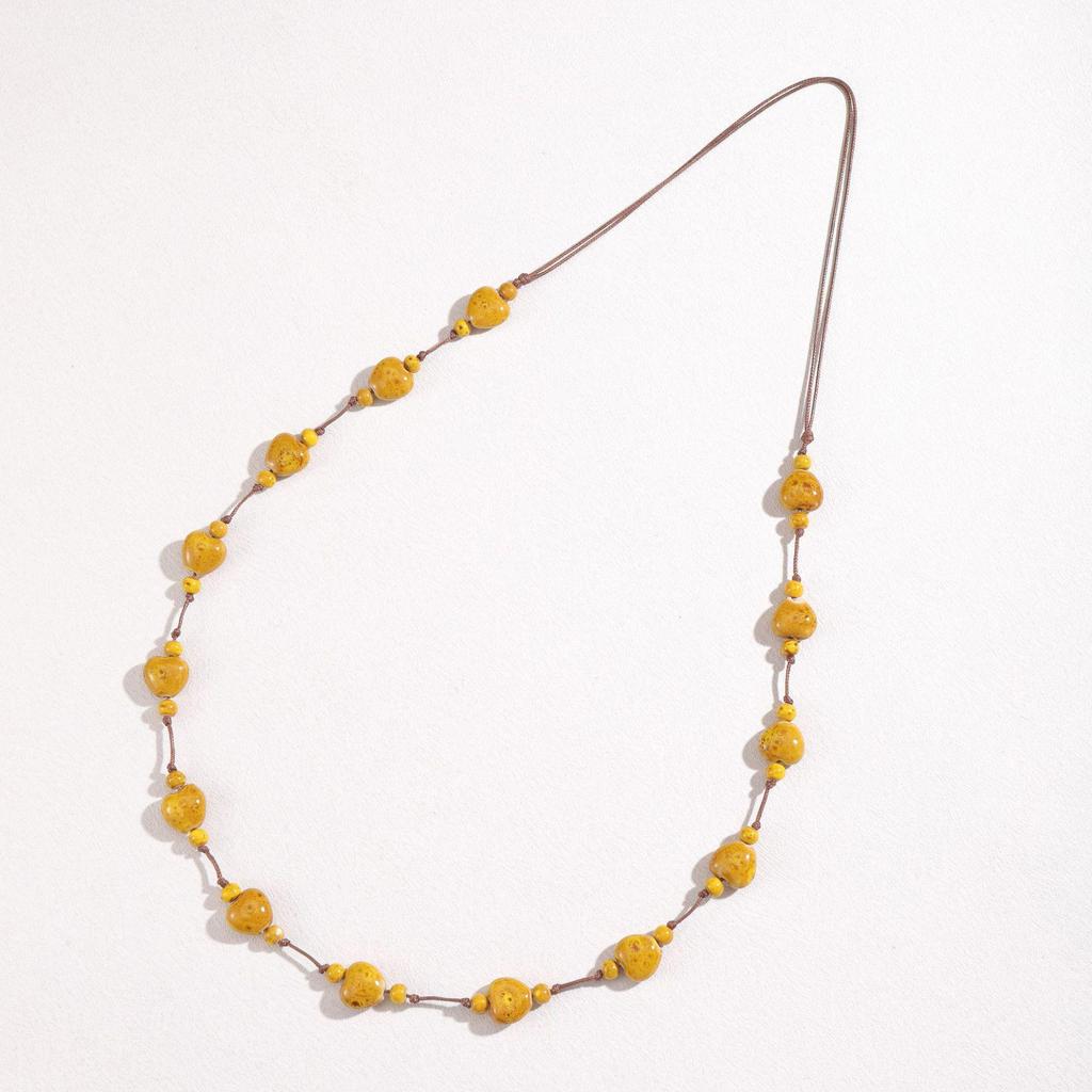 Colorful Heart Ceramic Necklace: Retro Ethnic Style Women's Sweater Chain