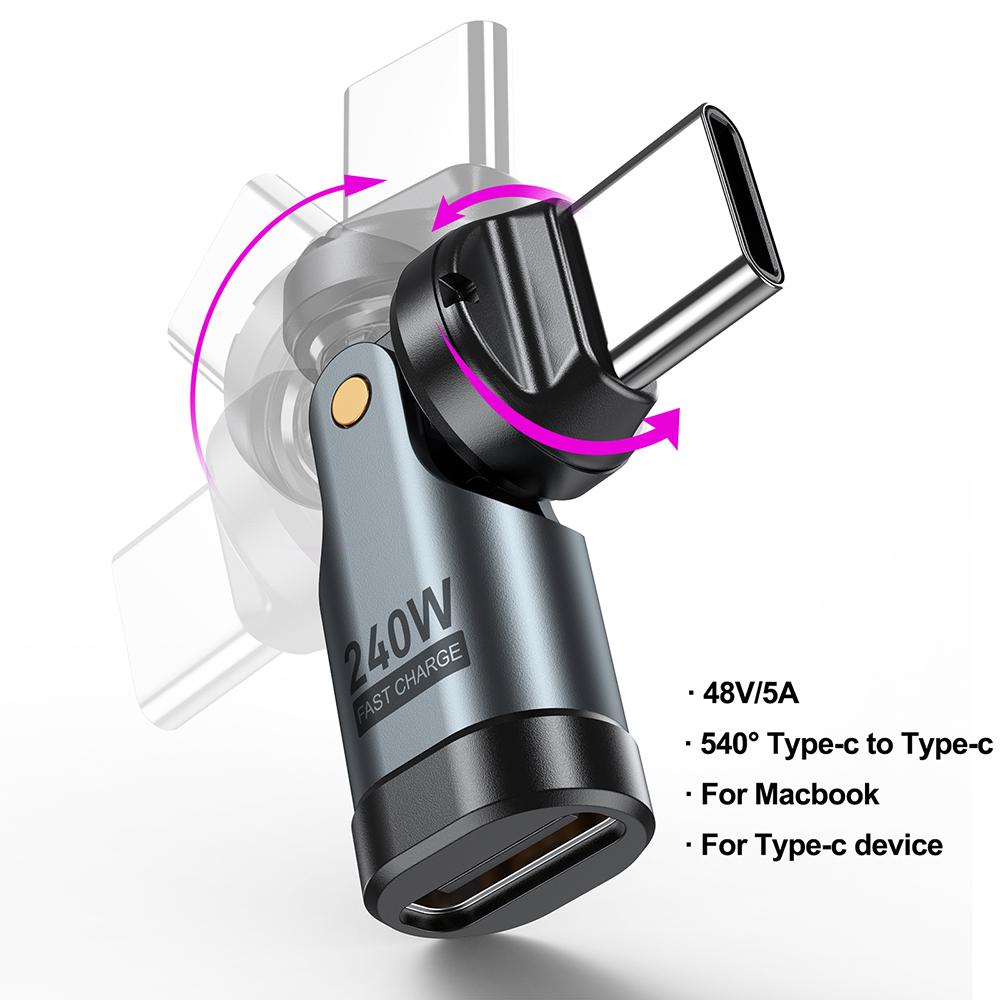 Fast Data Transfer USB Type C Adapter USB-C To USB-C Flexible USBC Charging Converter 180 Degree 240W USB-A Female Adapter