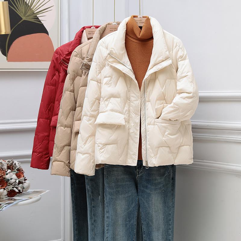 Light down jacket women's short new loose fashion stand-up collar white duck down small light jacket