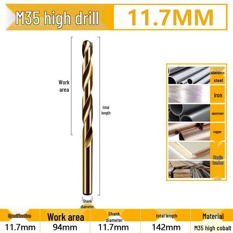 Burghiu elicoidal M35 Cobalt pentru tablă metalică din oțel inoxidabil de înaltă duritate.