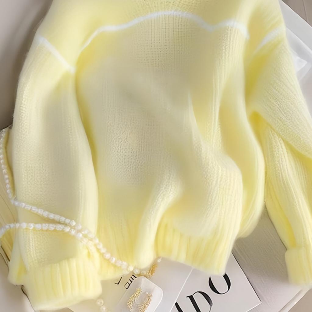 Lemon Yellow Loose Long Sleeved Knitted Sweater, Women's Autumn and Winter Korean Atmosphere Fashion Top