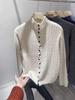 Button-Up Cable Knit Half-High Collar Sweater Cardigan