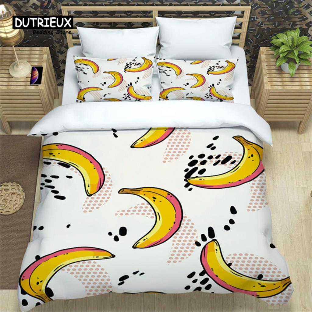 Comforter Summer Tropical Fruit Bedding Set Cartoon Fruits Orange Lemon Print Microfiber Double Comforter Bedroom Decor Comforter (quilt)-EU Single(135*200cm)3pcs