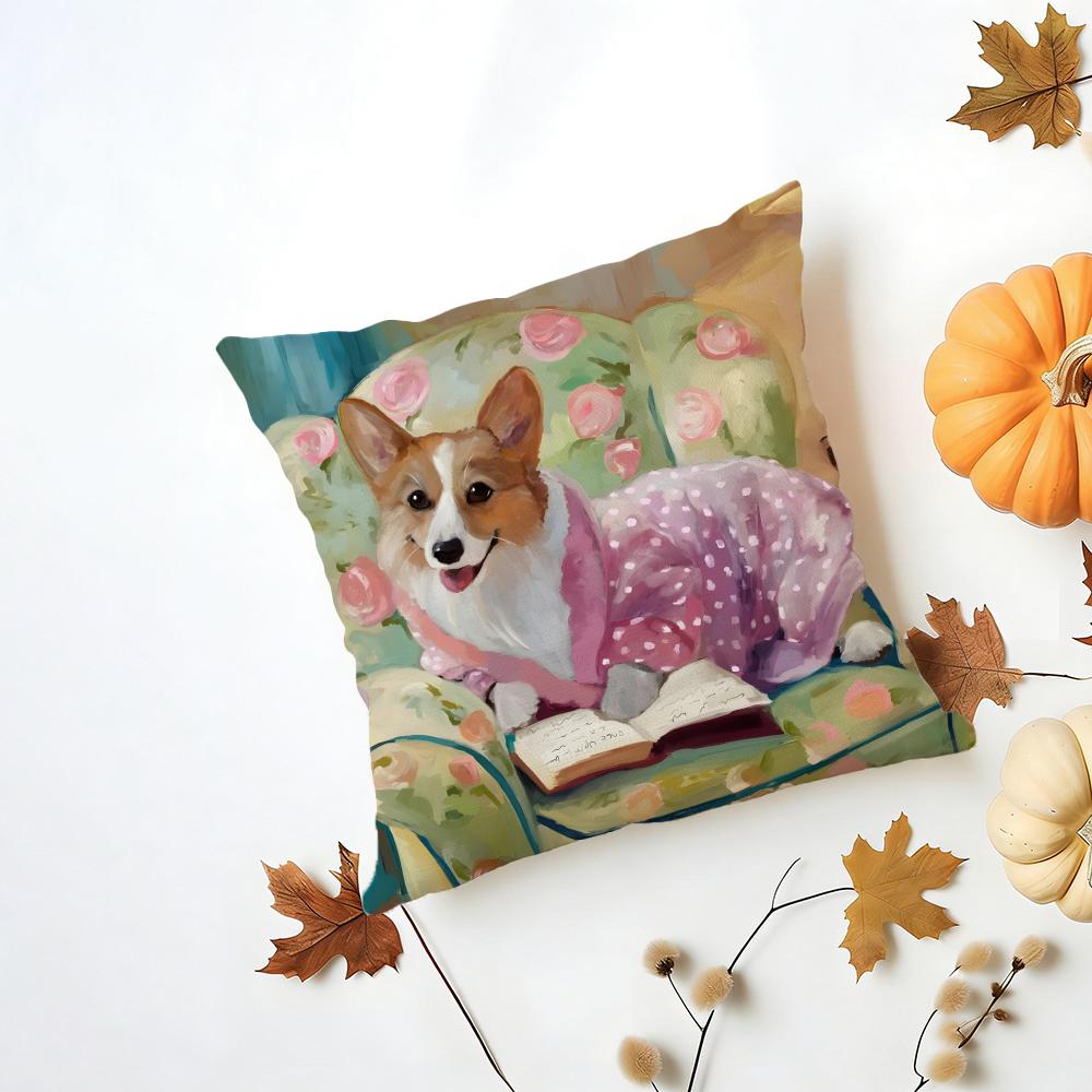 PPembroke Welsh Corgi Cushion Cover Washable Linen Pillowcase Soft  for Daily Sofa Bed Home Room Decor