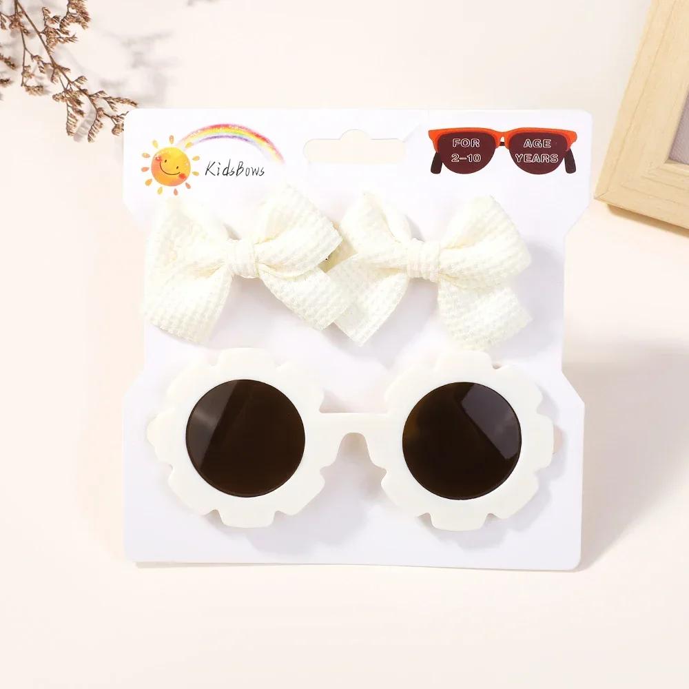 1Set Children Headwear Glasses Solid Soft Bowknot Head Bands Girls Lace Barrette Retro Headbands Sunglasses Kids Hair Band Sets