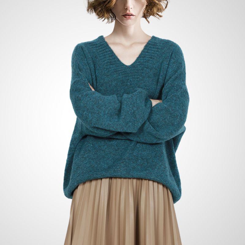 

Tops Fall plus Size V Neck Loose Long Sleeves Knitwear Turquoise S