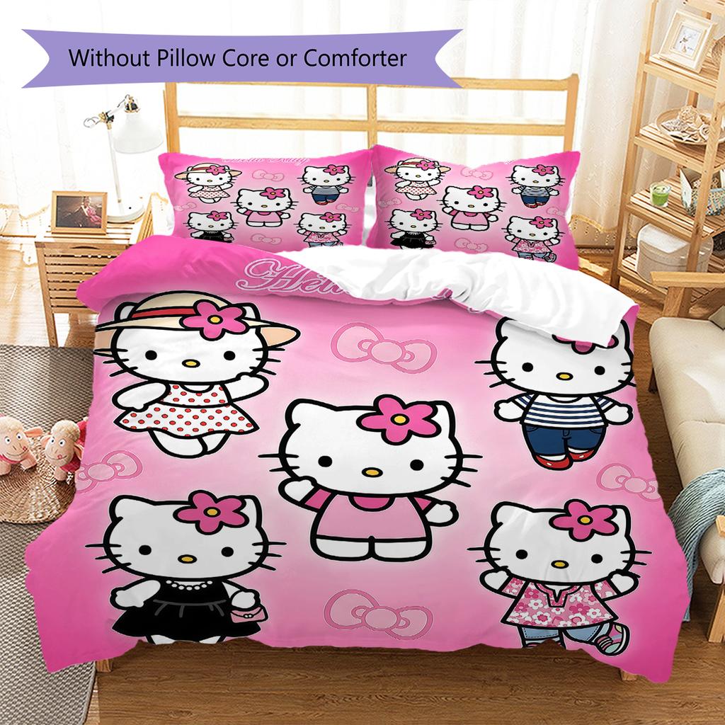 Hello Kitty Cute Pattern Bedding,Quilt Set Quilt Cover Pillowcase Home Birthday Gift(1 * Duvet Cover + 2 * Pillowcase, Without Core)