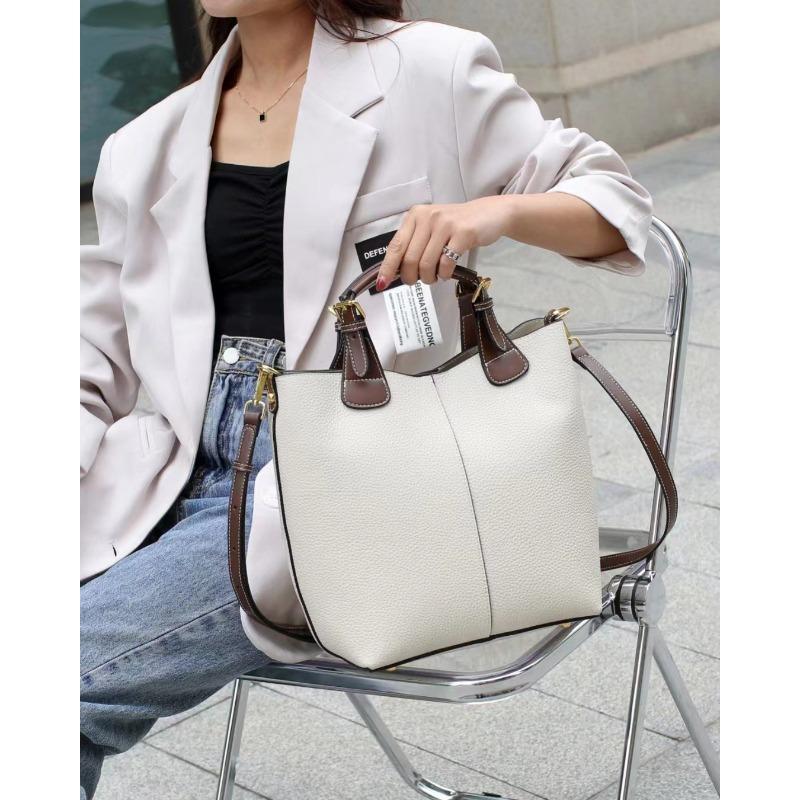 Top Layer Cowhide Large Capacity Mother Bag High End Hand Carrying One Shoulder Crossbody Bag Genuine Leather Bucket Bag