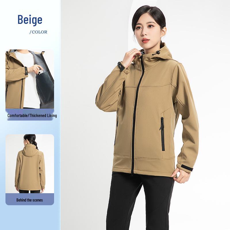 Men's Softshell Mountaineering Jacket: Thin Fleece, Windproof, Splash-proof, Warm Outdoor Sports Team Uniform