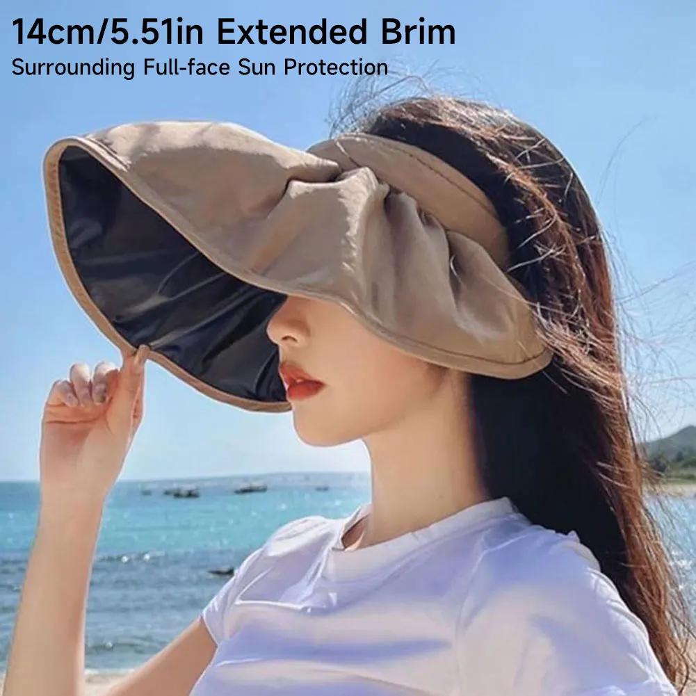 Cappello Estivo da Donna Vuoto Fascia Pieghevole Cappellino Ragazza Coreana Tesa Larga Protezione Solare Guscio Cappello Visiera Protezione UV da Spiaggia