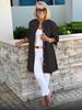 Cardigan en coton coupe slim à simple boutonnage et manches longues avec col rabattu