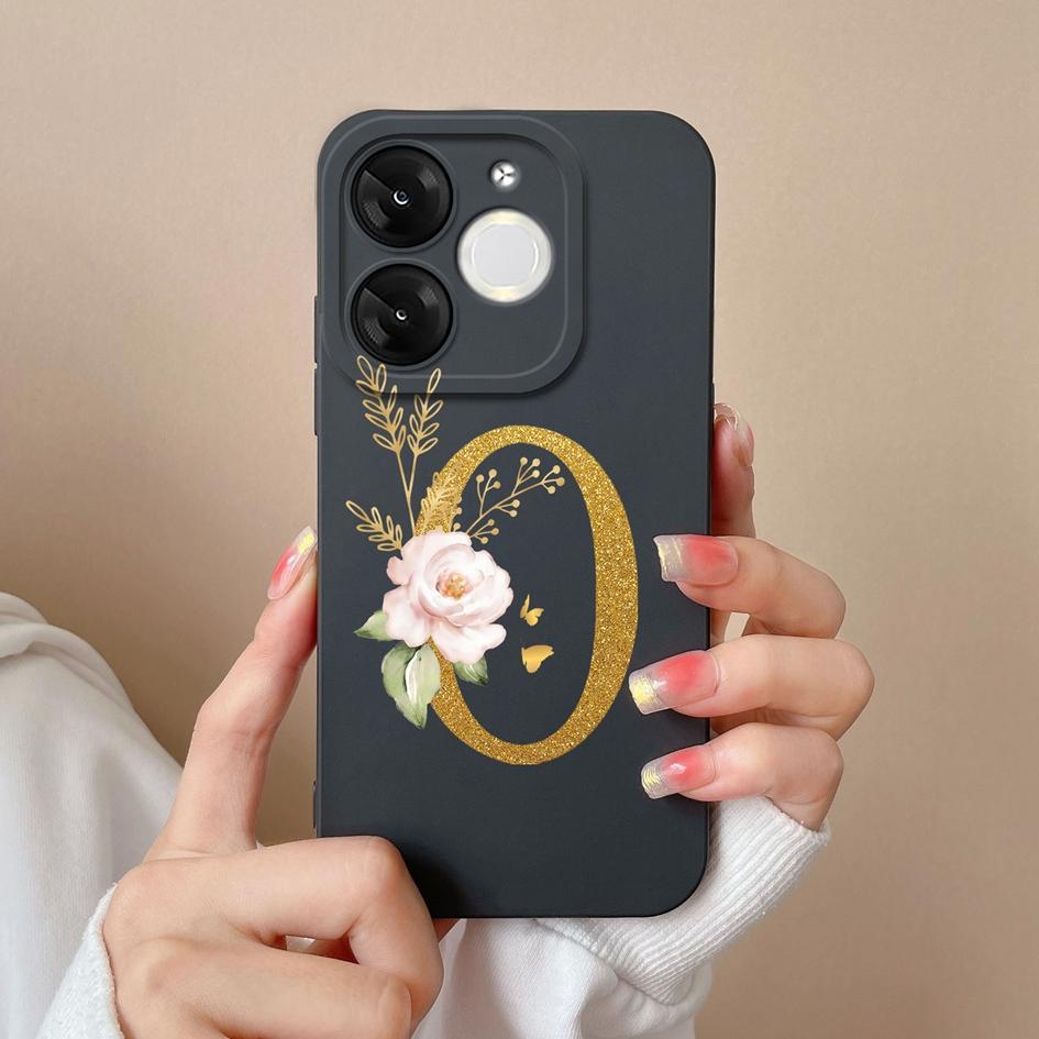 Case For Itel A80 Pretty Aesthetic A-Z Flowers Letters Matte Liquid Silicone Screen Protector For Itel A 80 4G 6.7 inches Coque Itel A80 4G