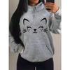 Simple Word Cat Smile Pattern Women Hoodies Fashion Casual Streetwear Personality Hoodie Trendy Fleece Pulloverar