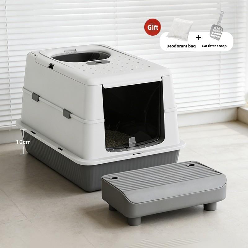 Stainless Steel Closed Cat Litter Box, Fully Closed Flip, Oversized, Heightened and Thickened Anti-splash Top-entry Cat Toilet