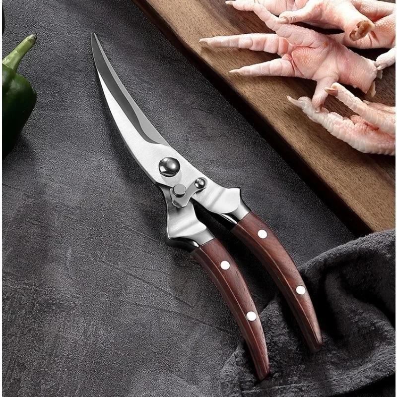 Stainless Steel Kitchen Scissors Strong Chicken Bone Scissors Multi-functional Kitchen Fish Scale Meat Scissors Safety Lock Comfortable Handle