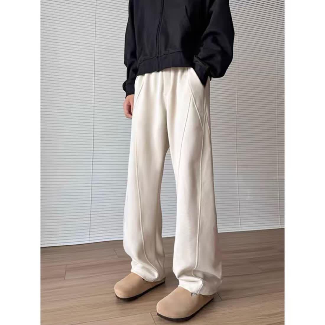 

Мужские тяжелые брюки свободного кроя с прямыми штанинами, осенний тренд, однотонные, деконструированный дизайн с широкими штанинами. M абрикосовый