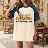 Casual Women Denim Patchwork Oktoberfest Graphic Print Short Sleeve T Shirt Comfortable Loose Fit Summer Top