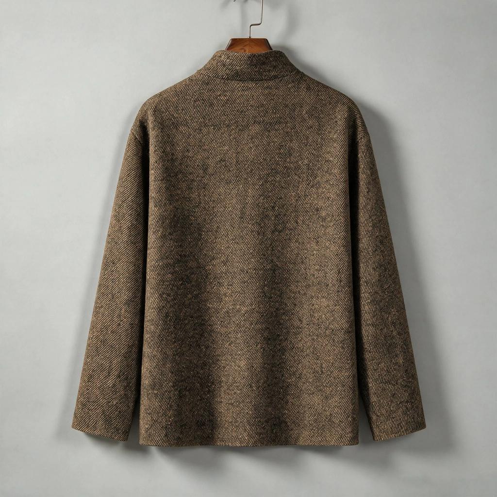 Men Mandarin Collar Woolen Jacket Men Kung Fu Shirt Chinese Style Hanfu Robe Traditional Overcoat Vintage Oriental Coats