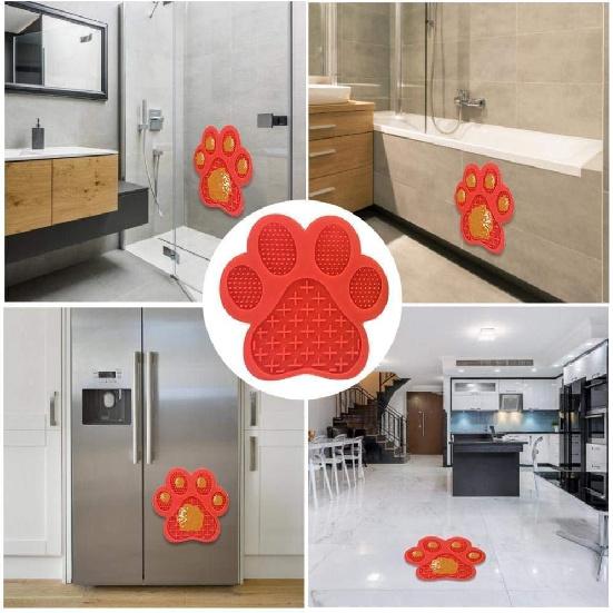 Dog Licking Mat for Anxiety Peanut Butter Slow Feeder Bowls Licking Pad with Strong Suction to Wall for Pet Bathing,Grooming,and Dog Training (Red)