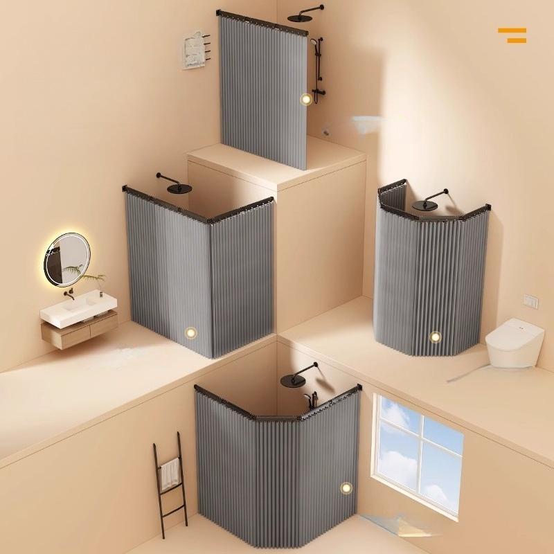 Foldable Shower Curtain Rod for Bathroom and Toilet, No Need To Drill Holes, Dry-wet Separation, C-shaped Waterproof Shower
