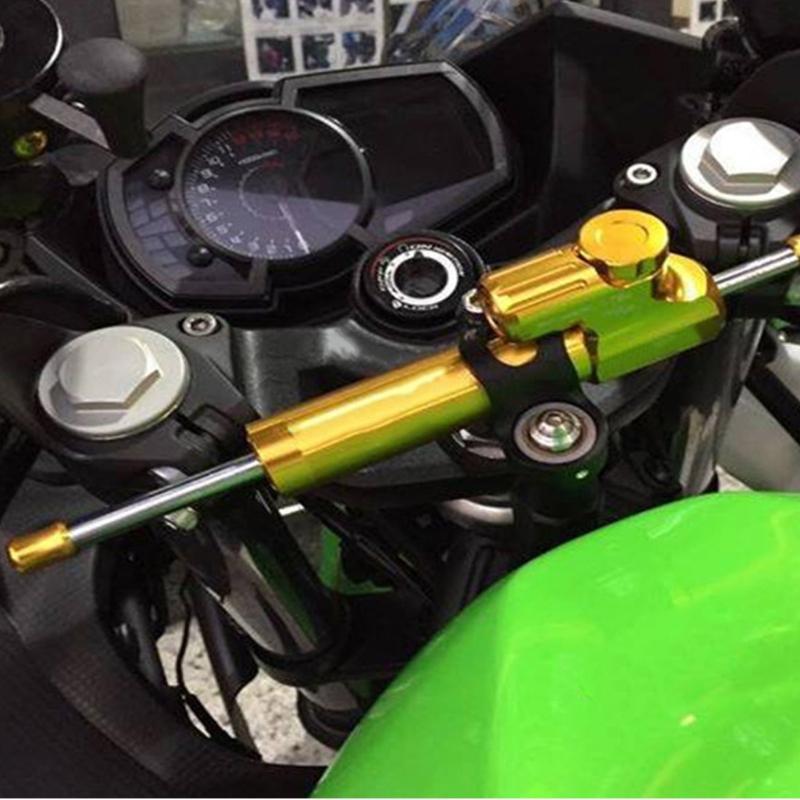 Machined Aluminum Motorcycle Steering Damper with Anodized Finish, Adjustment Knob and Shared Mounting Hardware