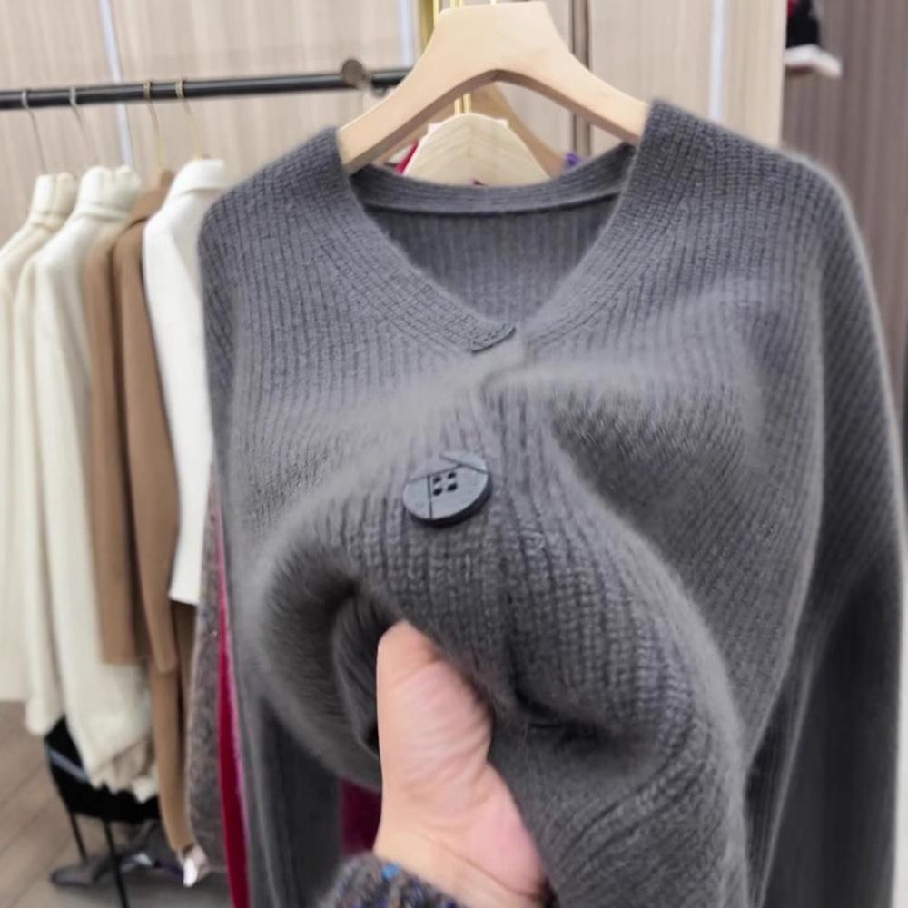 Raccoon Velvet Gray Sweater Women's Autumn and Winter New Loose Lazy Knitted Cardigan