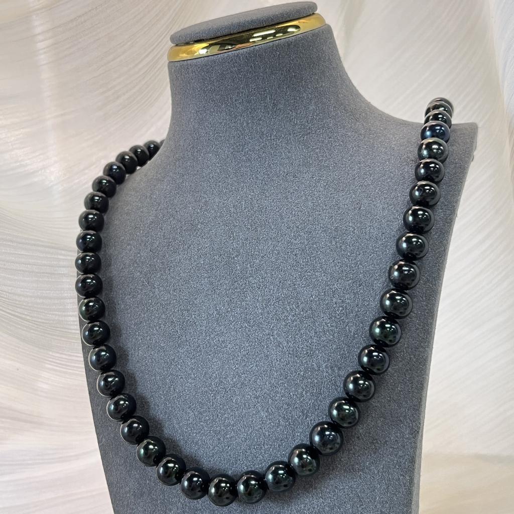 1String, Black Natural Freshwater Pearls, Handmade Round Pearl Beads for Jewelry Making DIY Crafts (Beads 8-9mm, Length 36cm)