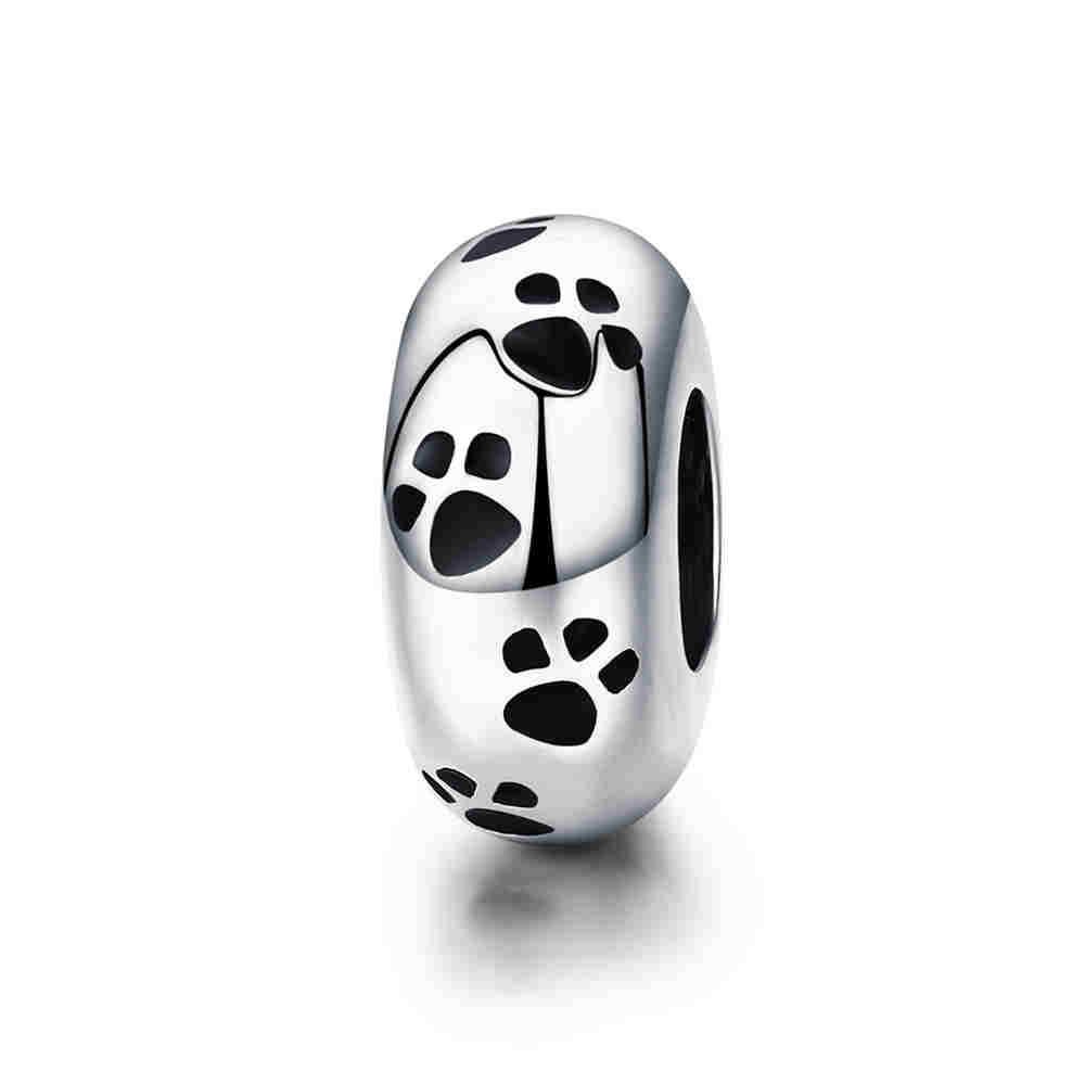 Bracciale Everlove in Argento Sterling s925 con Smalto Colorato a Forma di Zampa con Perline di Gatto e Cane