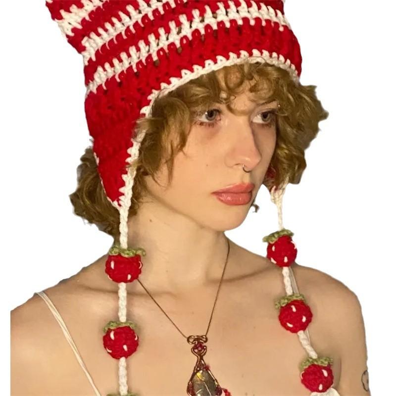 Hasenohren Handgefertigte Strickmütze Verdickte Warme Samtmütze Maske Kapuze Süße Coole Heiße Mädchen Wintermode Straßenmütze