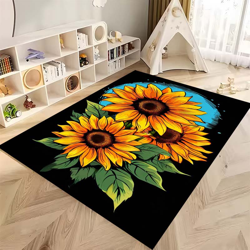 Tappeto antiscivolo con motivo a girasole 3D, flanella morbida, lavabile, fondo antiscivolo, adatto per soggiorno, camera da letto, bagno, cucina