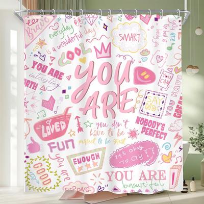 Kids Positive Quotes Shower Curtain Pink Neon Cute Funny Abstract Graffiti Girls Girly Teens You Are Artwork Cloth Waterproof
