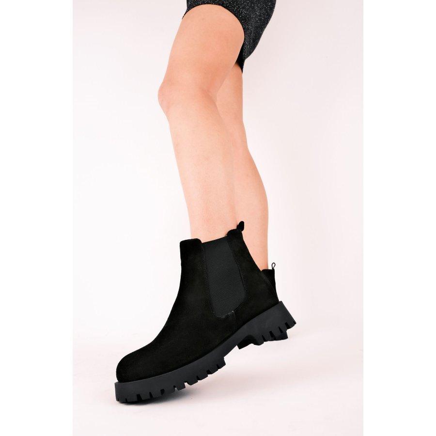 Cizme casual Chelsea de damă, din piele de căprioară, cu talpă groasă