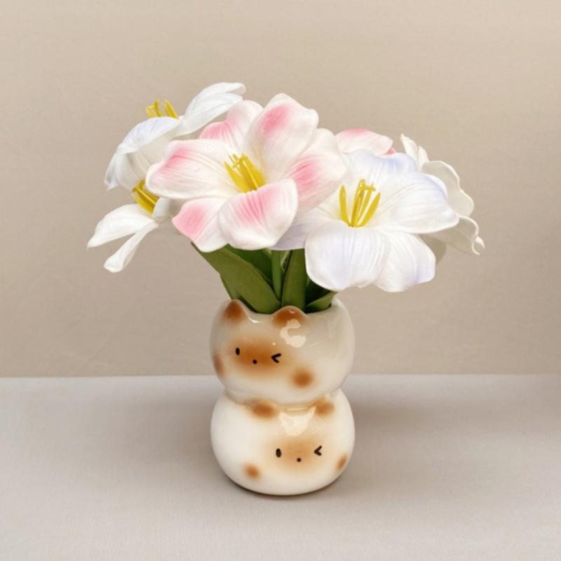 Ceramic Siamese Cat Vase Living Room Bedroom Decoration Ornaments Flower Pot Creative Flower Arrangement Storage Holder
