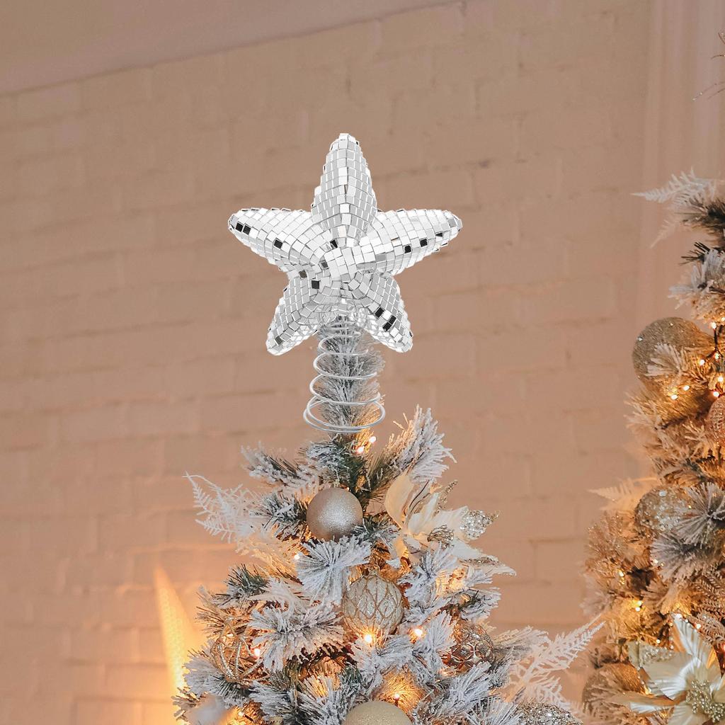 Silberne Baumspitze 15cm Mini Glitzer Weihnachtsbaumspitze Dekoration Feiertagsornament Discokugel Ornament Weihnachtsstern Spitze