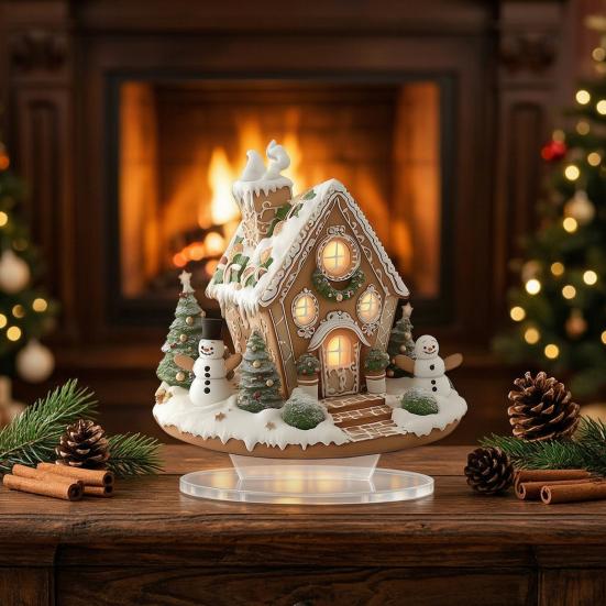 Winter Snowman Table Centerpieces Acrylic Christmas Decor, Gingerbread House Tree Ornaments, Holiday Home Decorations Waterproof Desktop for