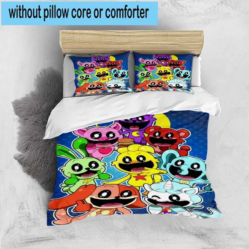 3PCS Happy smiling Cartoon Characters 3pcs Bedding,Including 3PCS Duvet Cover And 2pcs Pillowcases Perfect for Christmas,Ideal for Bedroom, Dormitory