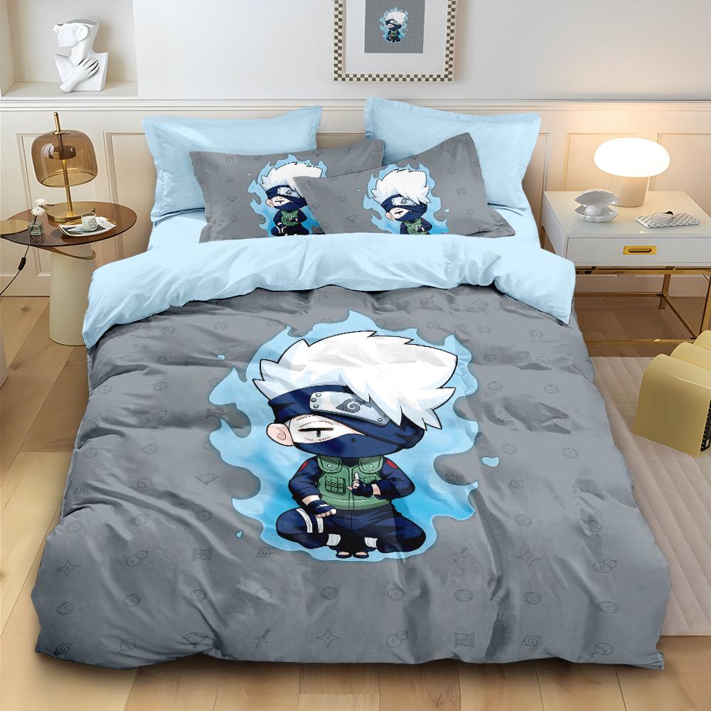 Naruto Cotton Bedding Set: Duvet Cover, Fitted Sheet, Pillowcase for Boys' Dorms