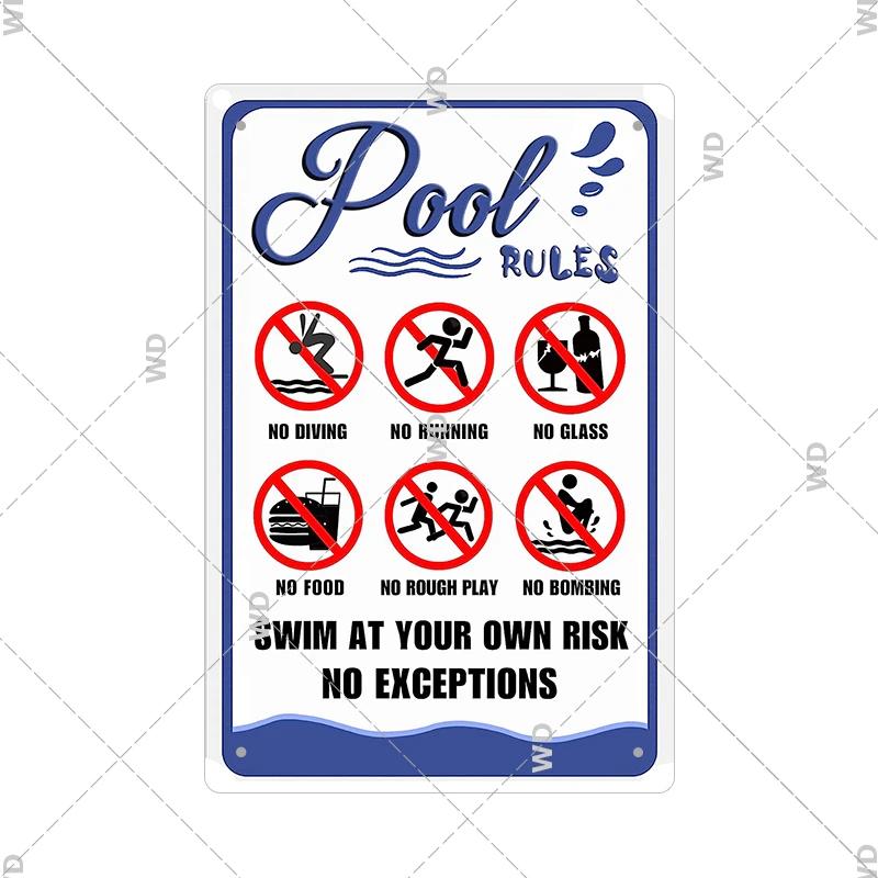 Tin Sign Pool Funny Rules Vintage Plaque Welcome Warning No Swimming Instruction Metal Sign For Home Pool Store Club Wall Decor