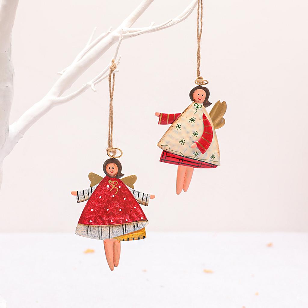 4 Pieces Christmas Metal Angle Tree Ornaments,Color Girl Small Angel With Hanging String For Christmas Tree Decorations