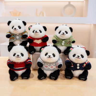 Cute Panda Mobile Phone Clip Plush Pendant Flower Toy Children's Gift Grab 4 Inch Doll Activity Gift Doll
