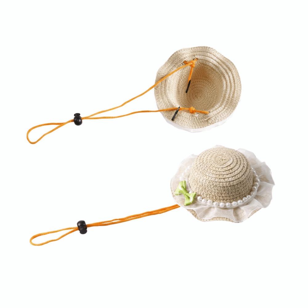 Adjustable Pet Sun Hat Lace Decor Dog Sun Protection Cap Fashion Cat Sunshade Hat Walking Hiking