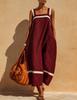 New summer European and American style literary women's clothing short-sleeved one-word collar suspender skirt loose dress