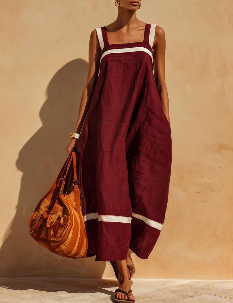 New summer European and American style literary women's clothing short-sleeved one-word collar suspender skirt loose dress
